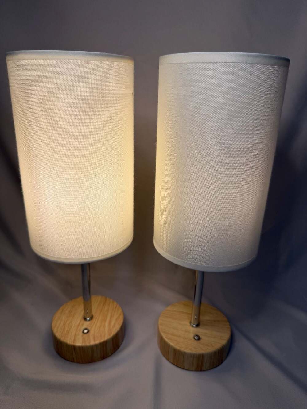 Set of 2 Touch Control Table Lamps with USB Charging Ports and Wooden Base